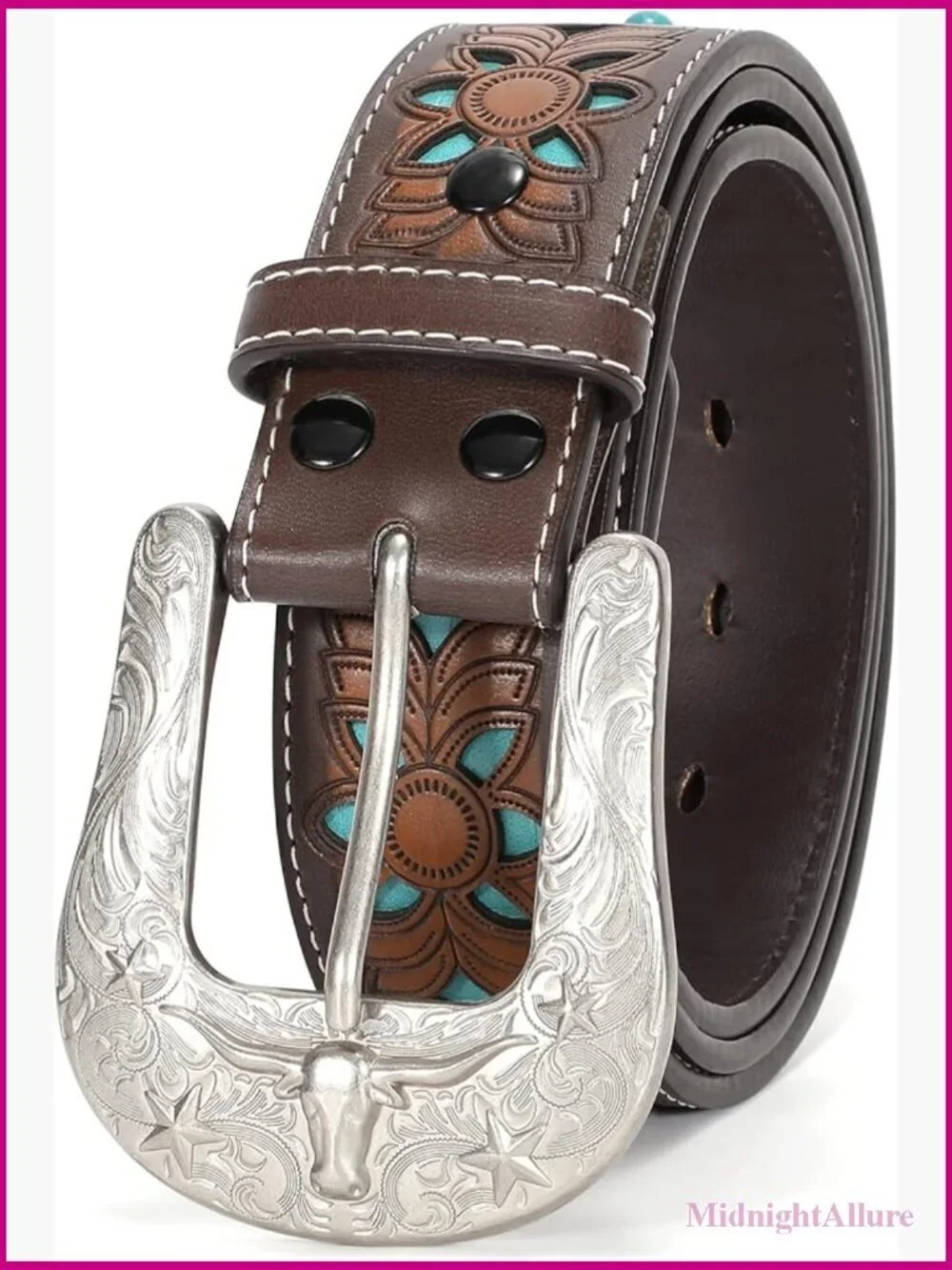 Vintage Tooled Leather Western Belt Unisex Interchangeable Buckle Cowboy Cowgirl